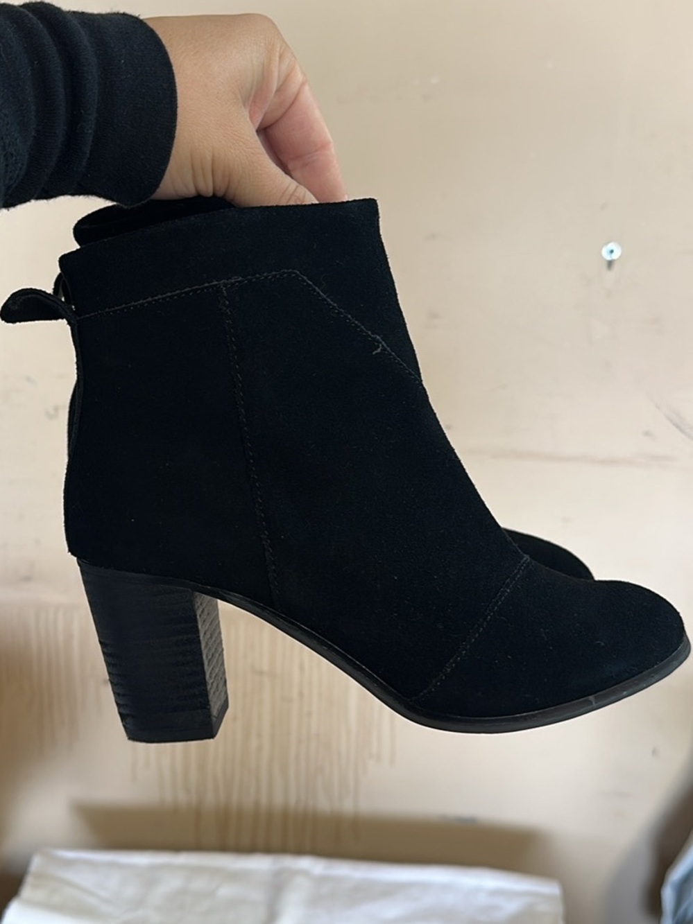 Toms Black Suede Block Heel Ankle Boots